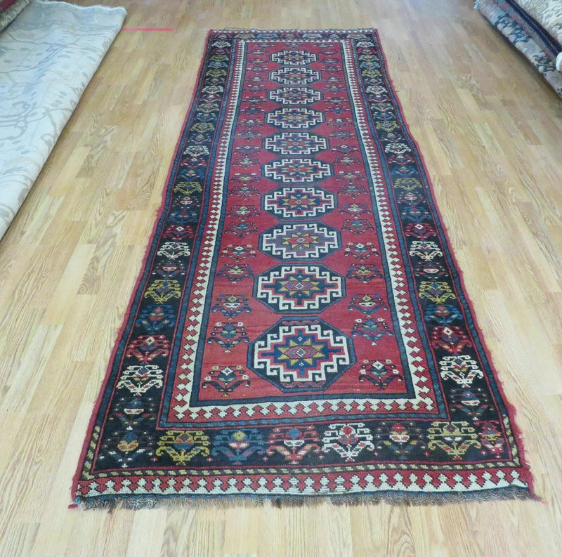 3' 3" X 10' Hand-Knotted Antique Handmade Caucasian Kazak Wool Runner Rug by Jewel Rugs