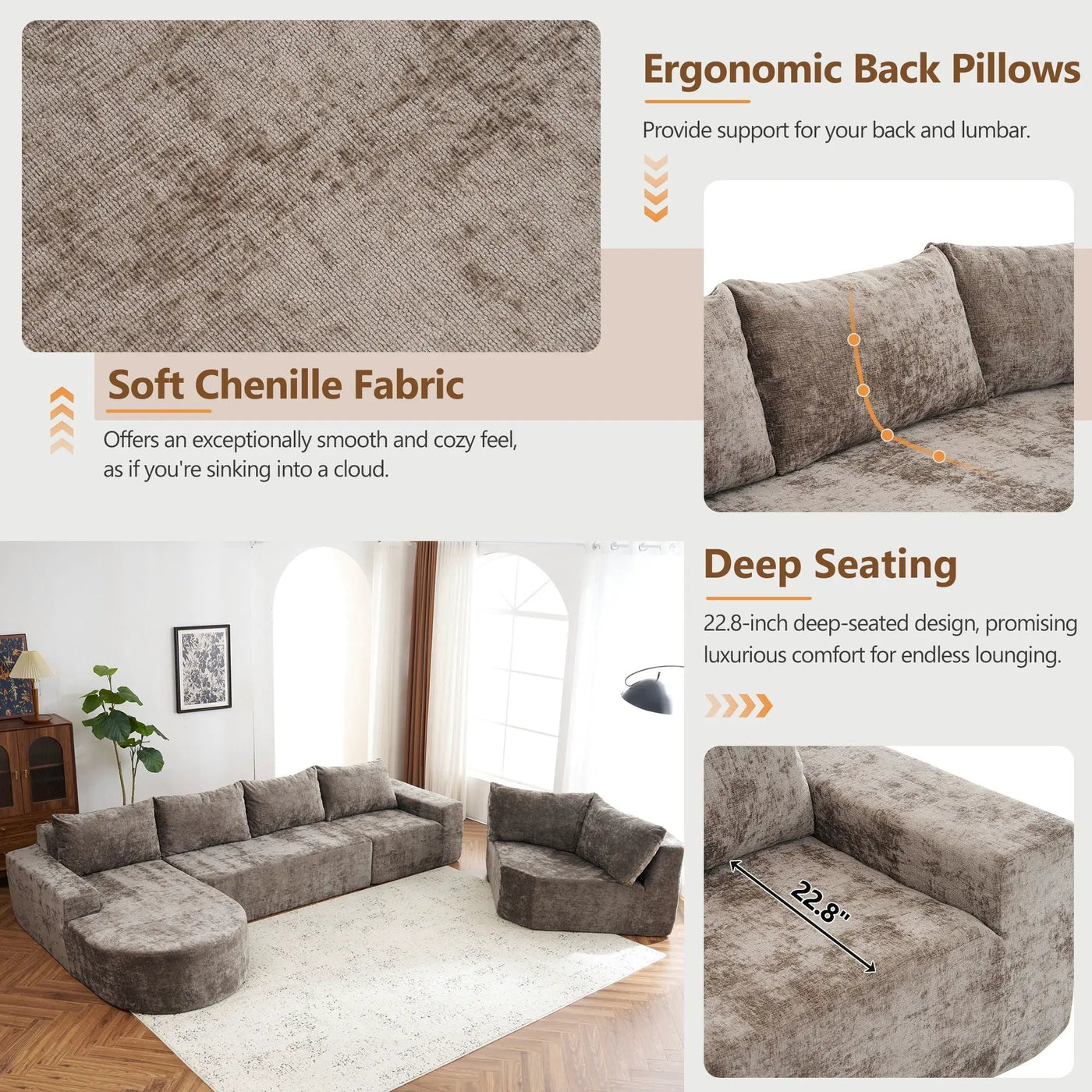 U-Shaped Oversized Modular Cloud Sectional Sofa With Deep Seat For Living Room by HouseOfZazla