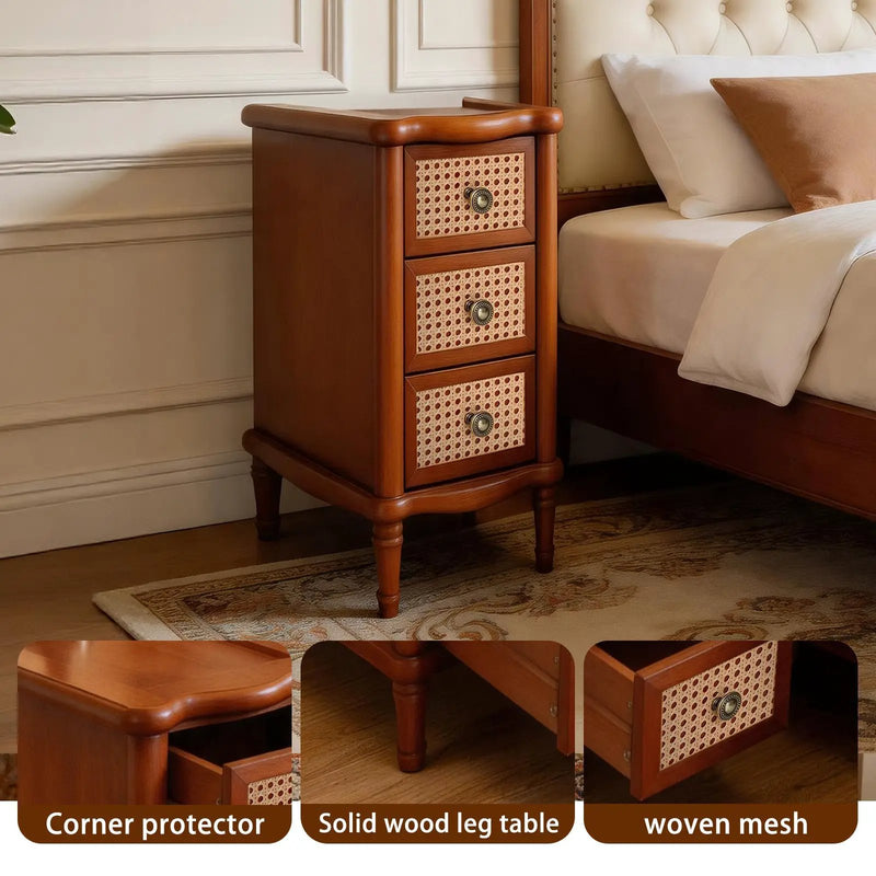 Rattan Narrow Side Table with 3 Drawers by HouseOfZazla