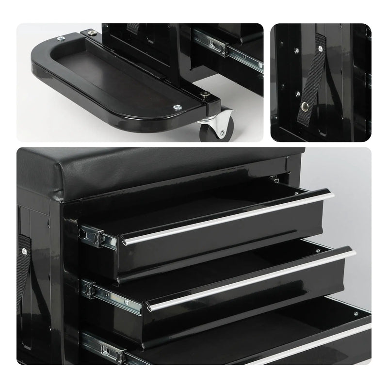 3-Drawer Tool Chest Rolling Mechanic Seat with Tool Trays by HouseOfZazla