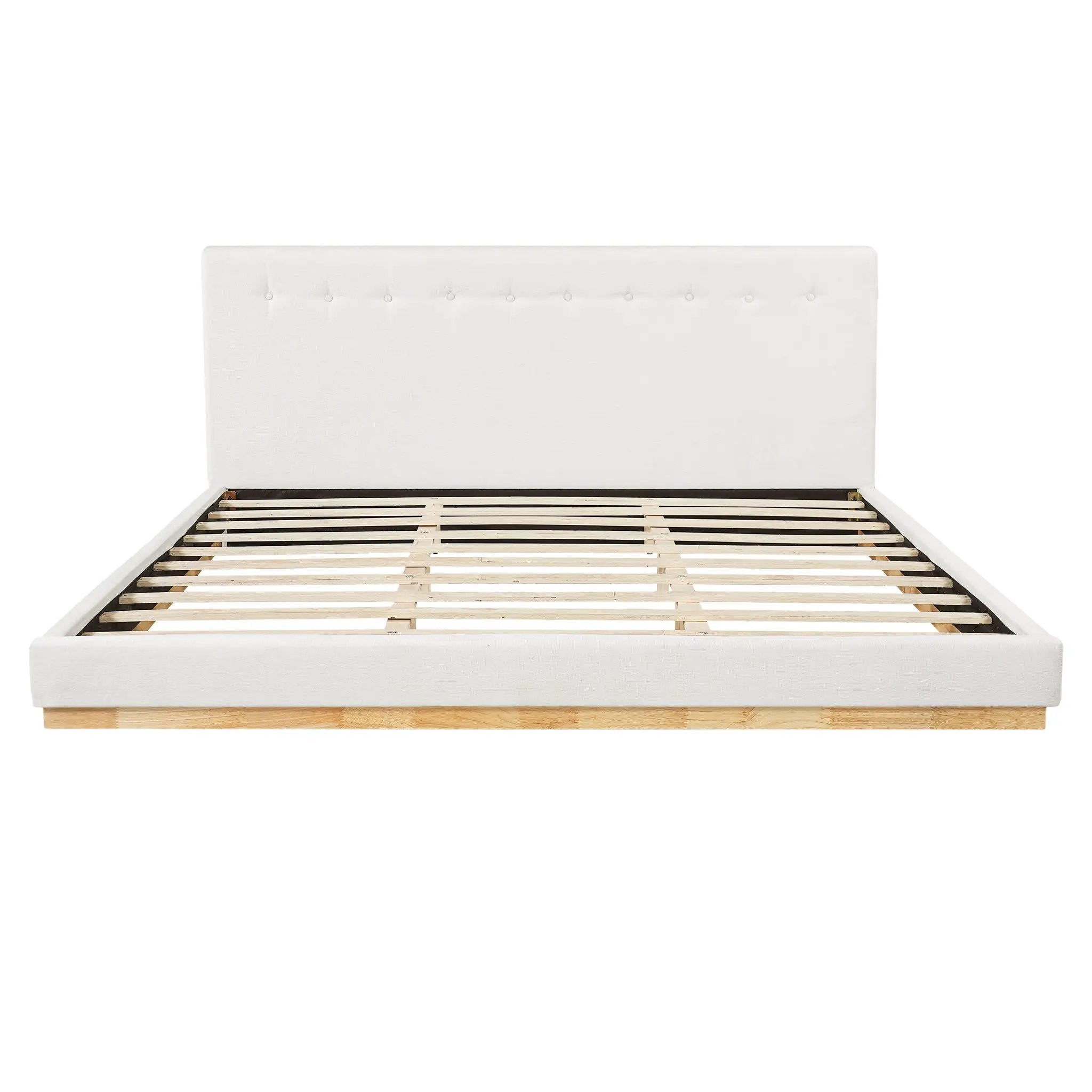 Solid Rubber Wood Platform Bed with Upholstered Headboard by HouseOfZazla