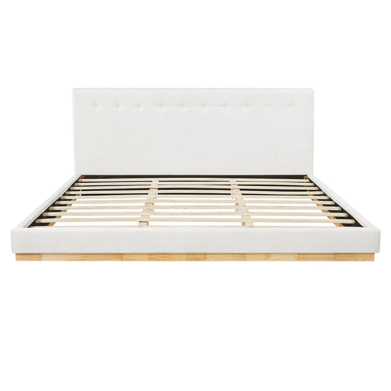 Solid Rubber Wood Platform Bed with Upholstered Headboard by HouseOfZazla