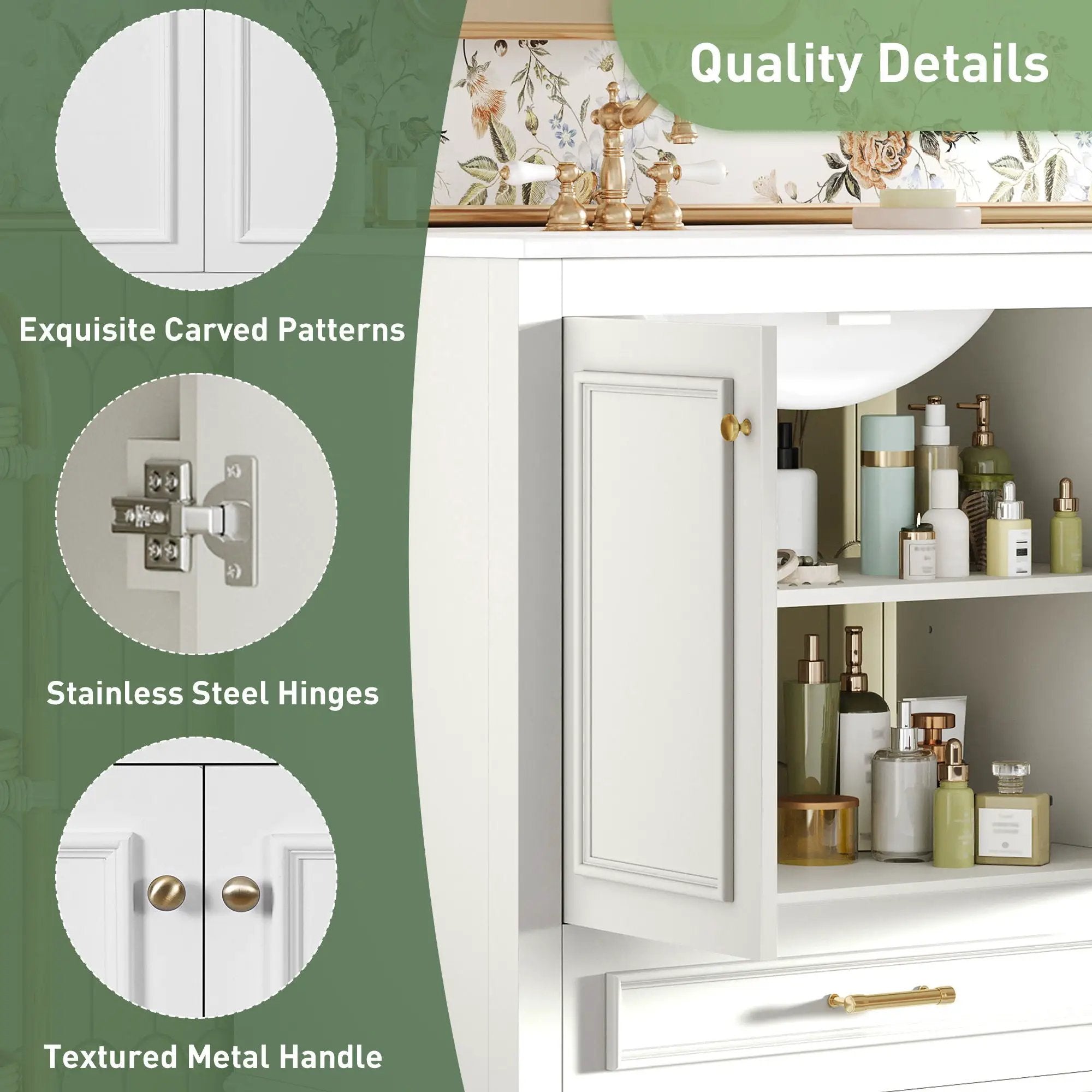 Bathroom Vanity With Sink, Cabinet & 2 Soft Closing Doors & Adjustable Shelf by HouseOfZazla