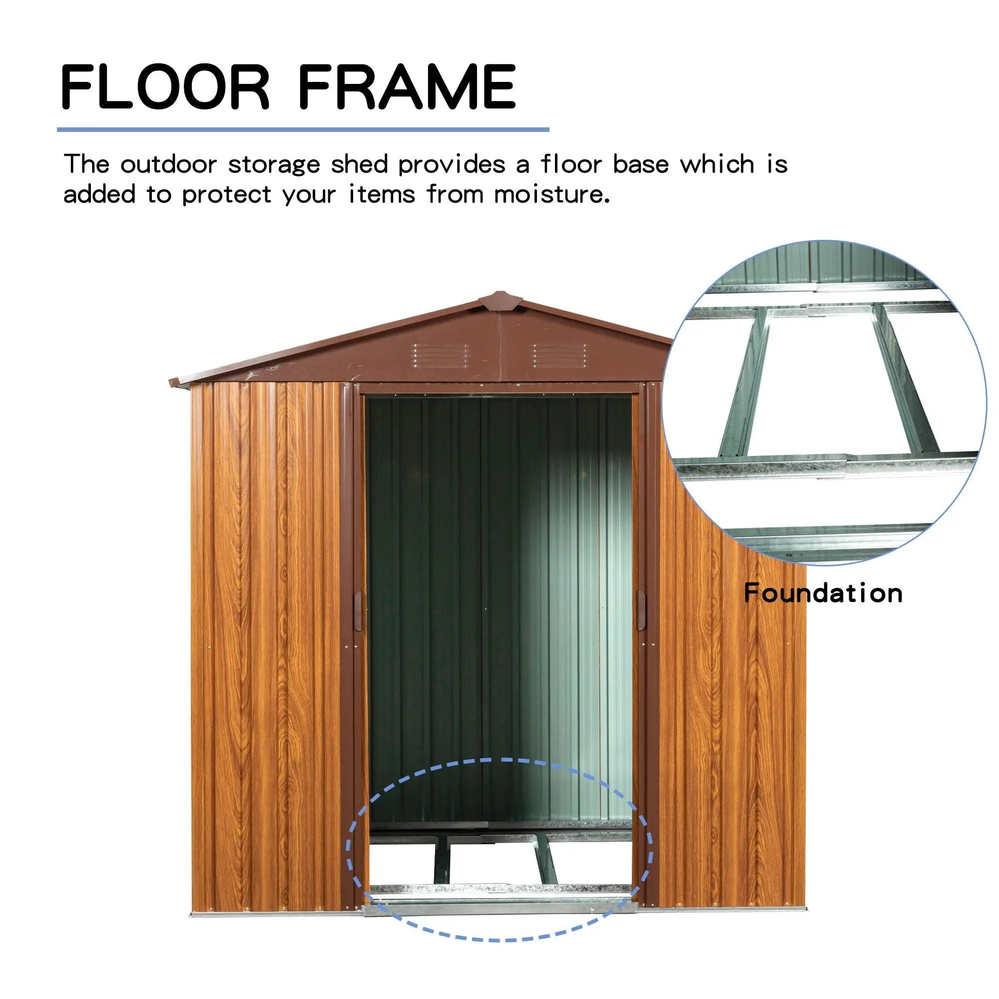 Metal Storage Shed Appealing Horizontal Siding In Woodgrain With Coffee Trim To Complement - Light Brown by HouseOfZazla