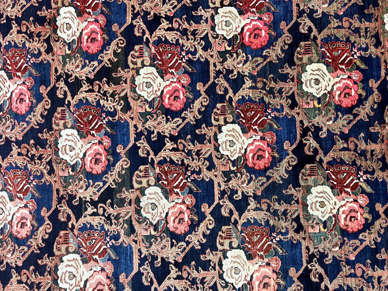 Persian Bidjar Rug 8x11, Floral Bouquets, Blue Black Red Pink, Handmade Hand Knotted Vintage Semi Antique Oriental Carpet by Jewel Rugs