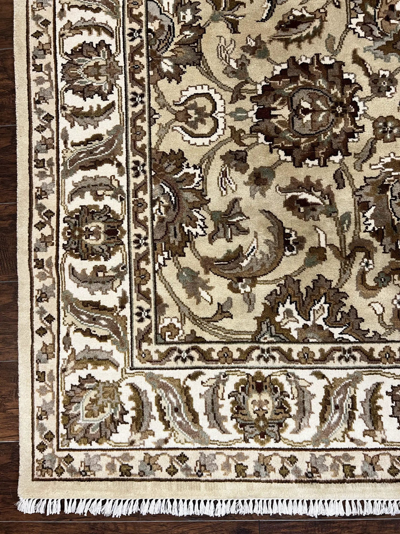 Indo Mahal Rug 6x9, Indian Carpet 6 x 9 ft, Light Green and Ivory, Floral Allover, Wool Oriental Carpet, Traditional Rug, Handmade by Jewel Rugs