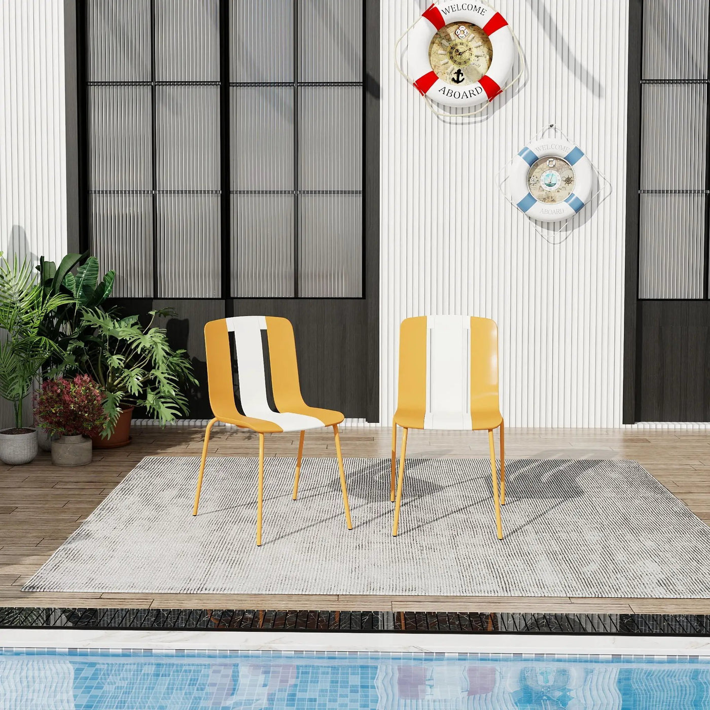 Modern Striped Blocking Single Chairs Set of 4 by HouseOfZazla