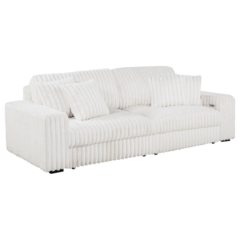 Jacana Corduroy Upholstered Dual Power Chaise Sofa Ivory by Unique Piece Furniture