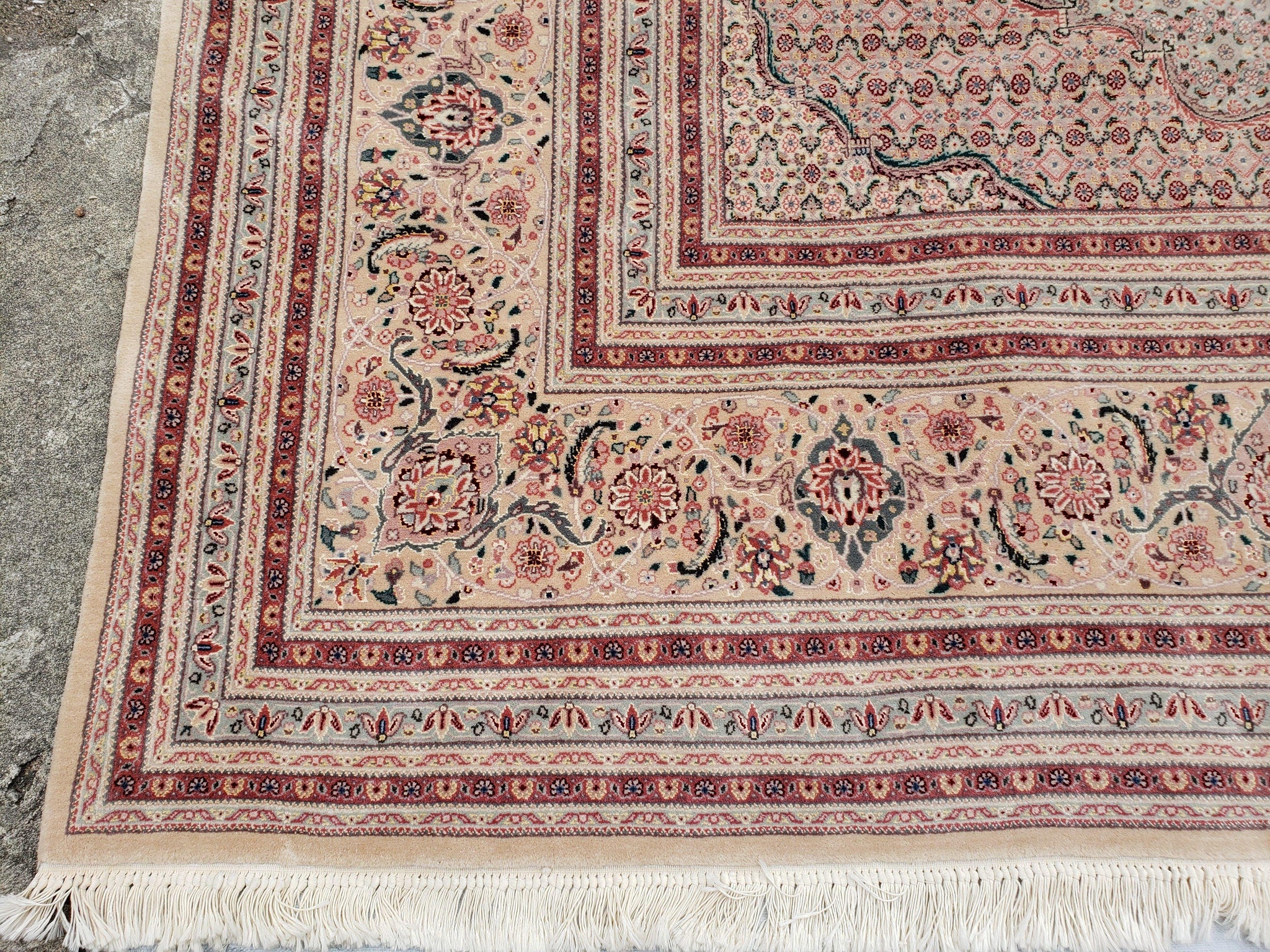 Stunning Oversized Pak Persian Oriental Rug 12x15, Hand Knotted Wool & Silk Palace Sized Carpet, Mahi Pattern, Very Fine, Peach Beige, Wow by Jewel Rugs
