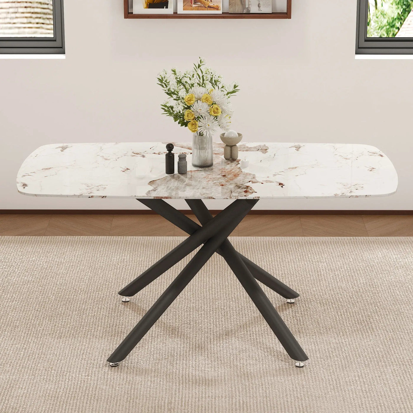 Luxurious Marble Patterned Dining Table With Metal Fork Legs by HouseOfZazla