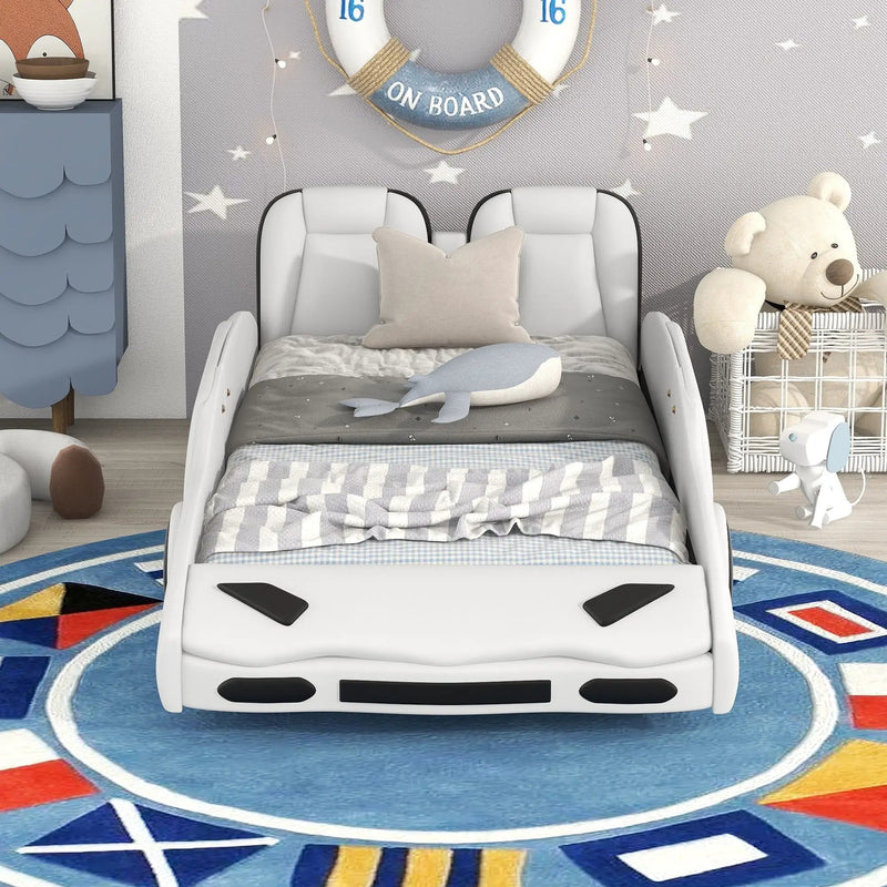 Race Car Shaped Twin Platform Bed With Wheels, Pine Wood Construction by HouseOfZazla