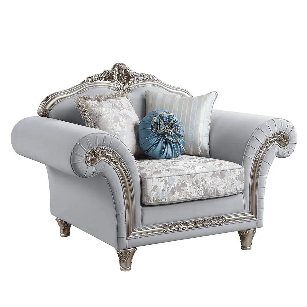Pelumi - Chair With 3 Pillows - Light Gray Linen & Platinum by Unique Piece Furniture