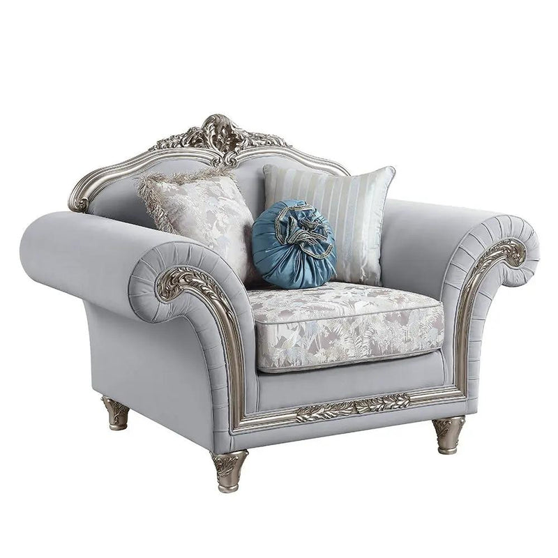 Pelumi - Chair With 3 Pillows - Light Gray Linen & Platinum by Unique Piece Furniture