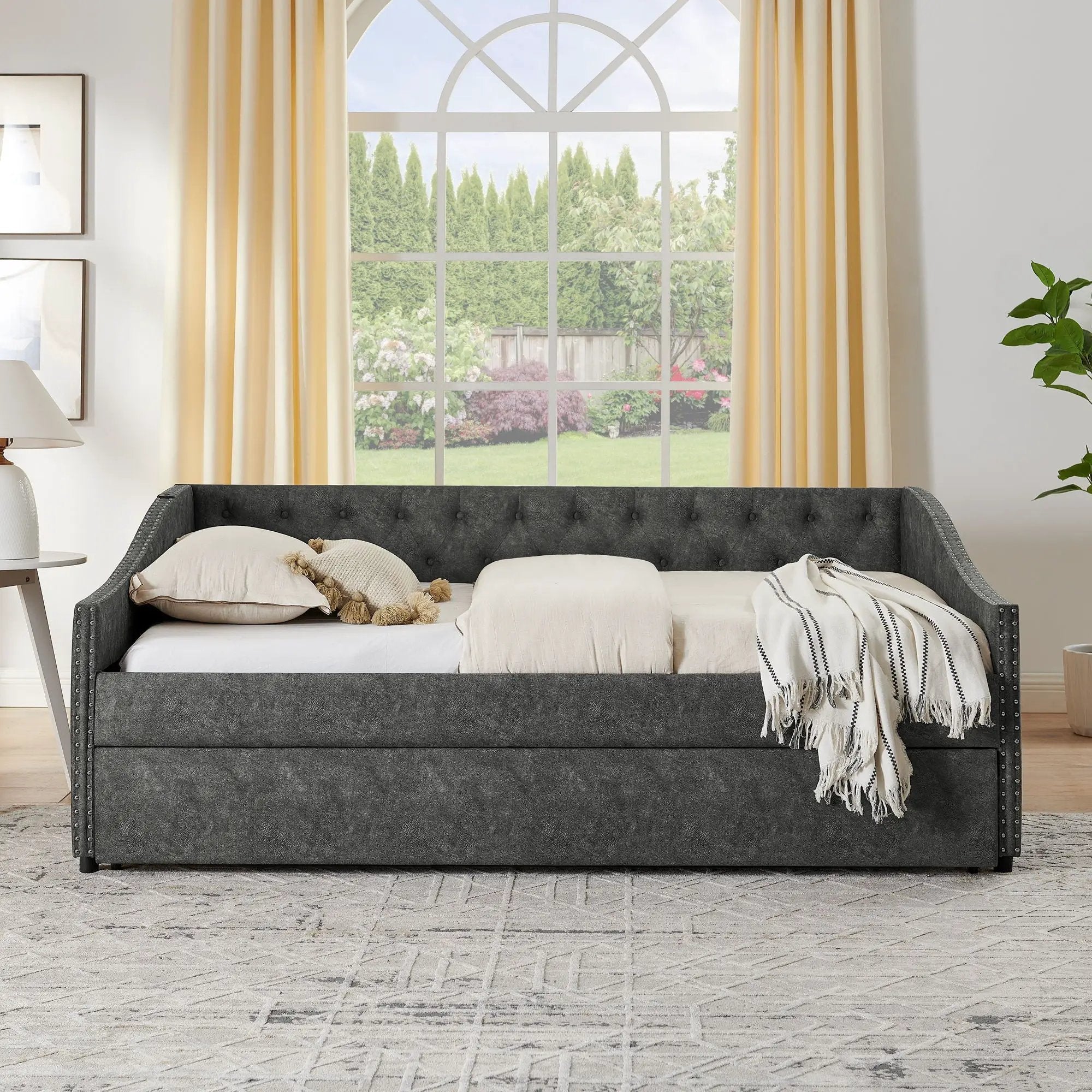 Upholstered Daybed With USB Charging & Pull Out Bed by Unique Piece Furniture