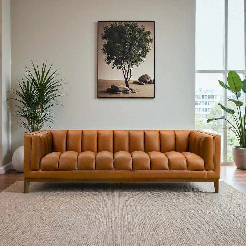 Melissa Mid-Century Cognac Vegan Leather Modern Sofa by HouseOfZazla