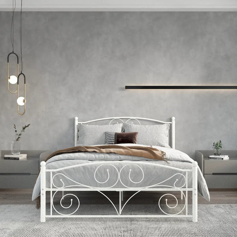 Full Size Unique Flower Sturdy System Metal Bed Frame with Headboard by HouseOfZazla