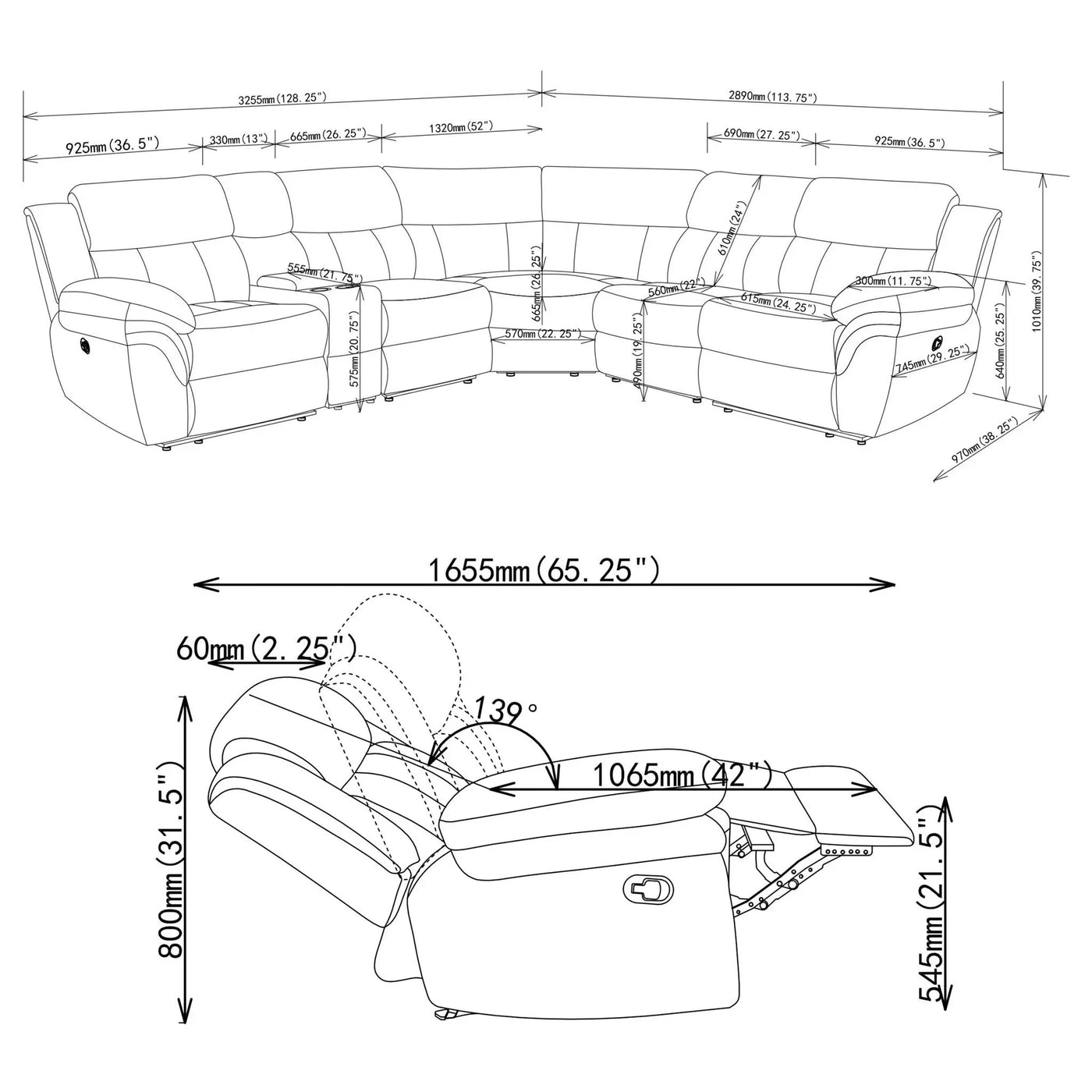 Divine - 6 Piece Reclining Sectional by HouseOfZazla
