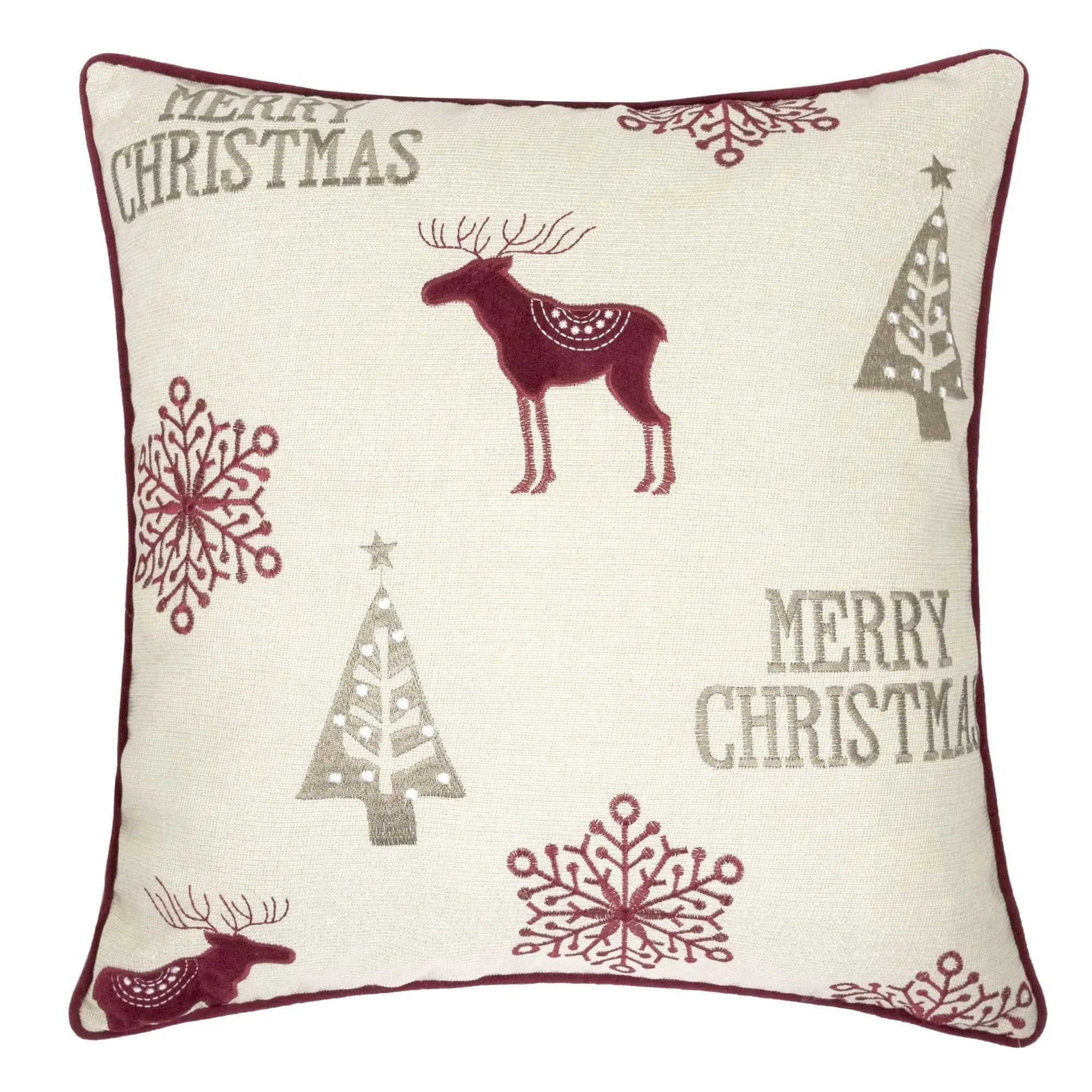 Merry Christmas Embroidered Poly Linen Throw Pillow 20x20 by HouseOfZazla