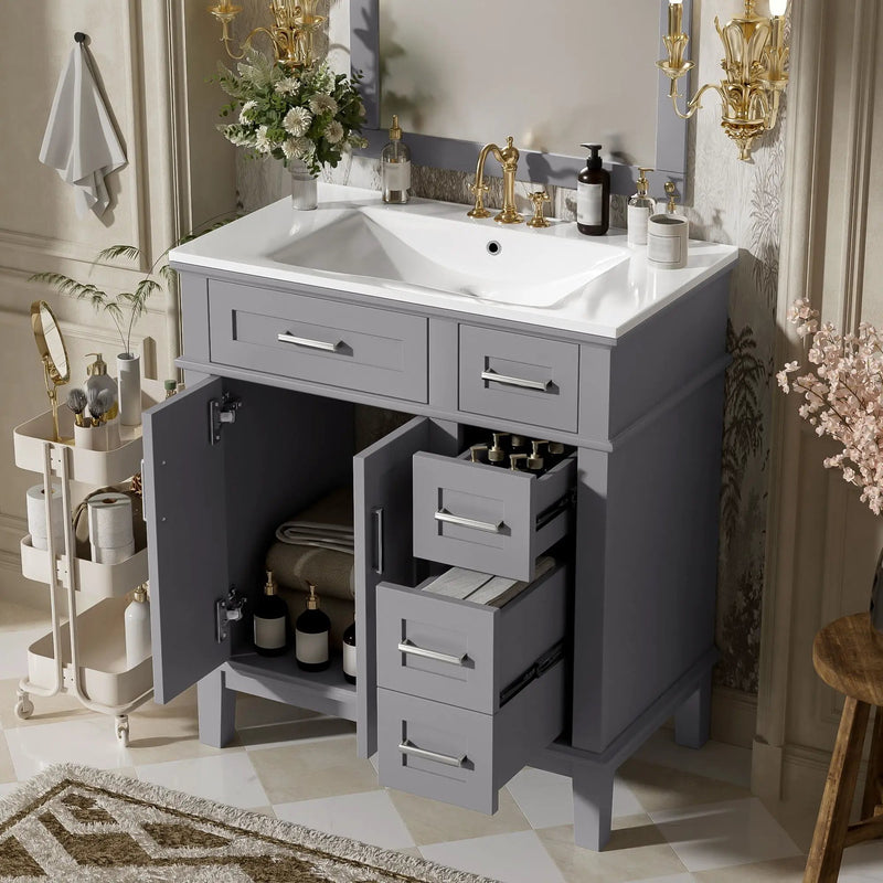 Modern Bathroom Vanity With Sink, Storage Cabinet, Soft Close Doors, Deep & Standard Drawers by Unique Piece Furniture