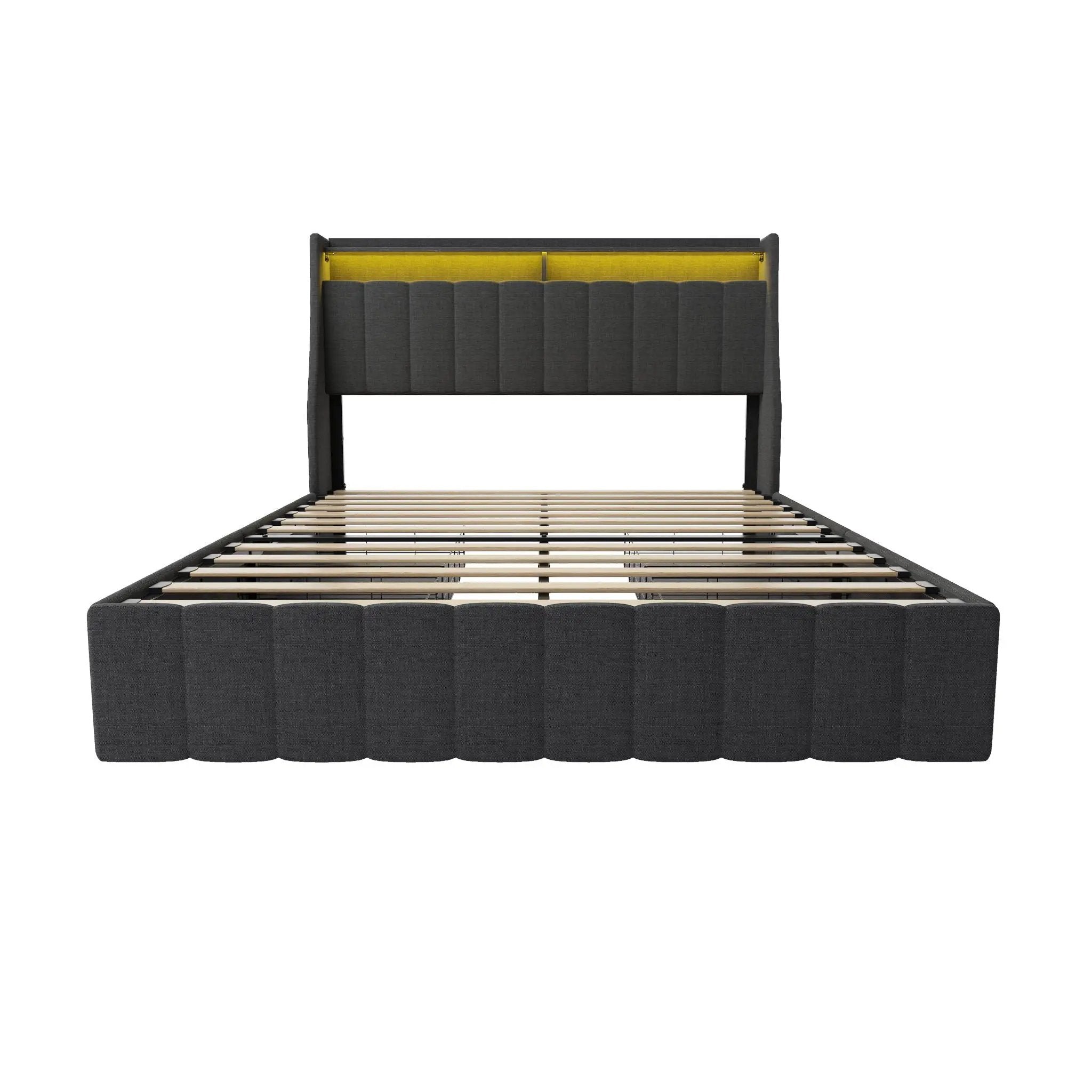 Bed With LED Lights, 4 Drawers, Winged Headboard Upholstered by Unique Piece Furniture