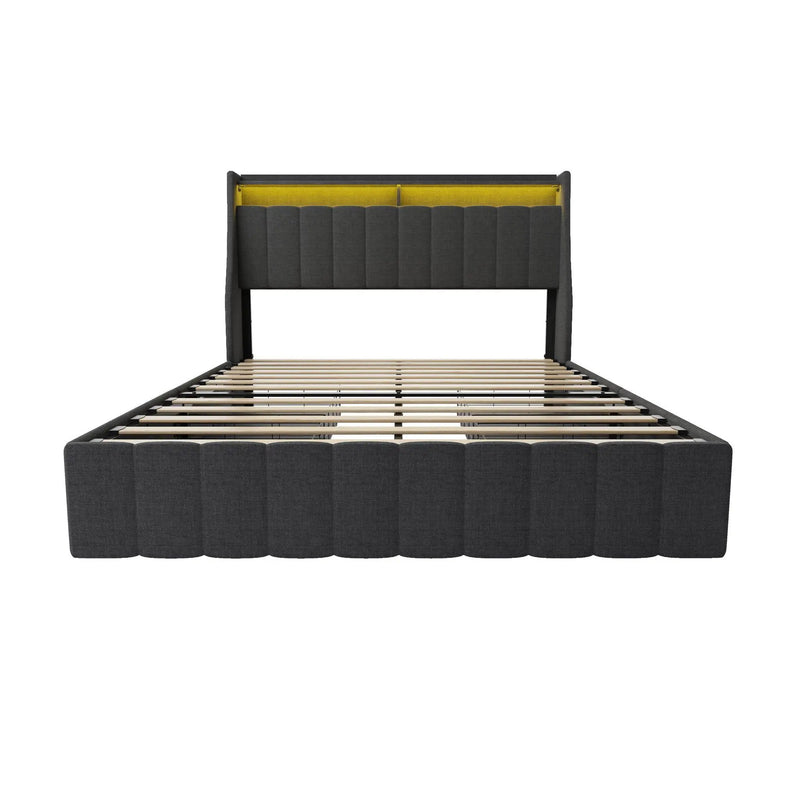 Bed With LED Lights, 4 Drawers, Winged Headboard Upholstered by Unique Piece Furniture