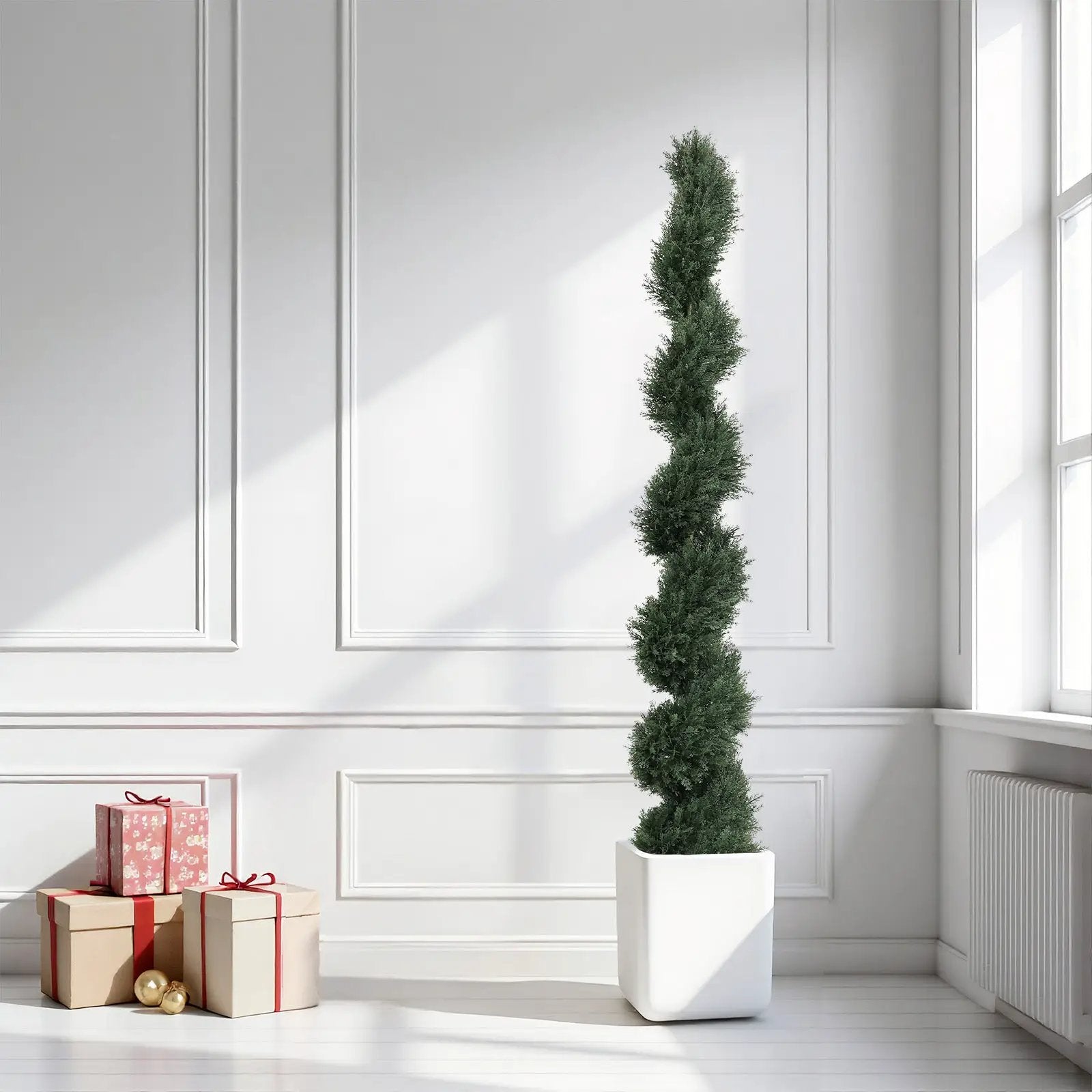 6ft Spiral-Shaped Potted Cedar Tree - 2pcs Artificial Evergreen Set by HouseOfZazla