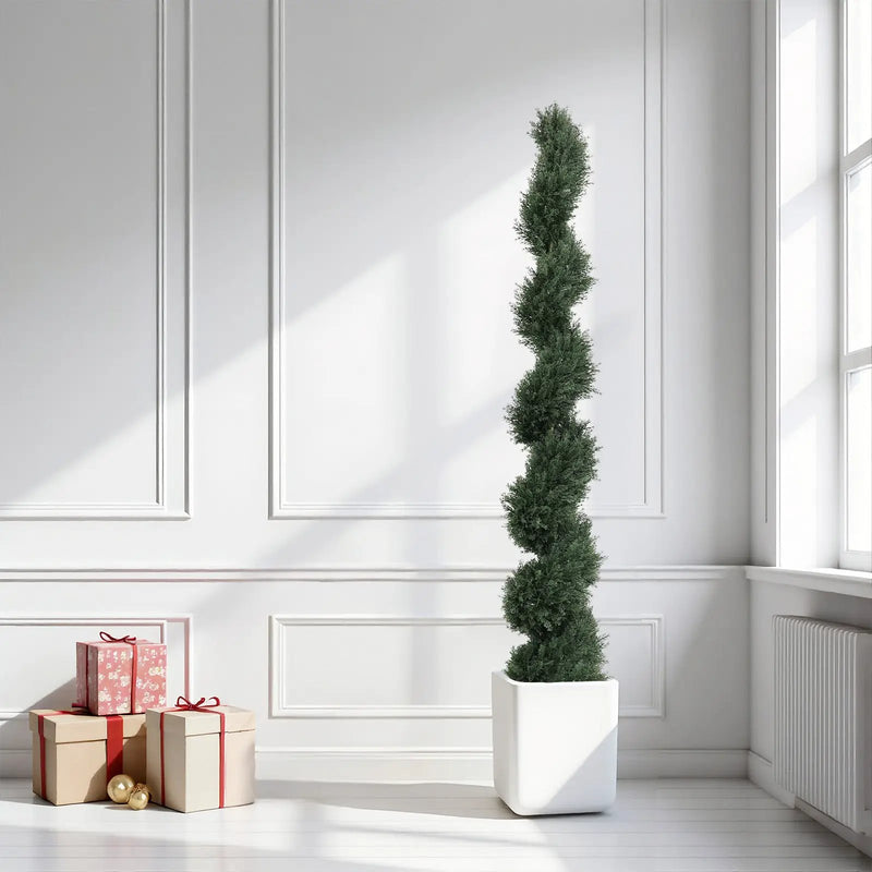 6ft Spiral-Shaped Potted Cedar Tree - 2pcs Artificial Evergreen Set by HouseOfZazla