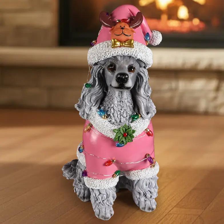 Christmas Poodle Statue, Holiday Dog Figurine by HouseOfZazla