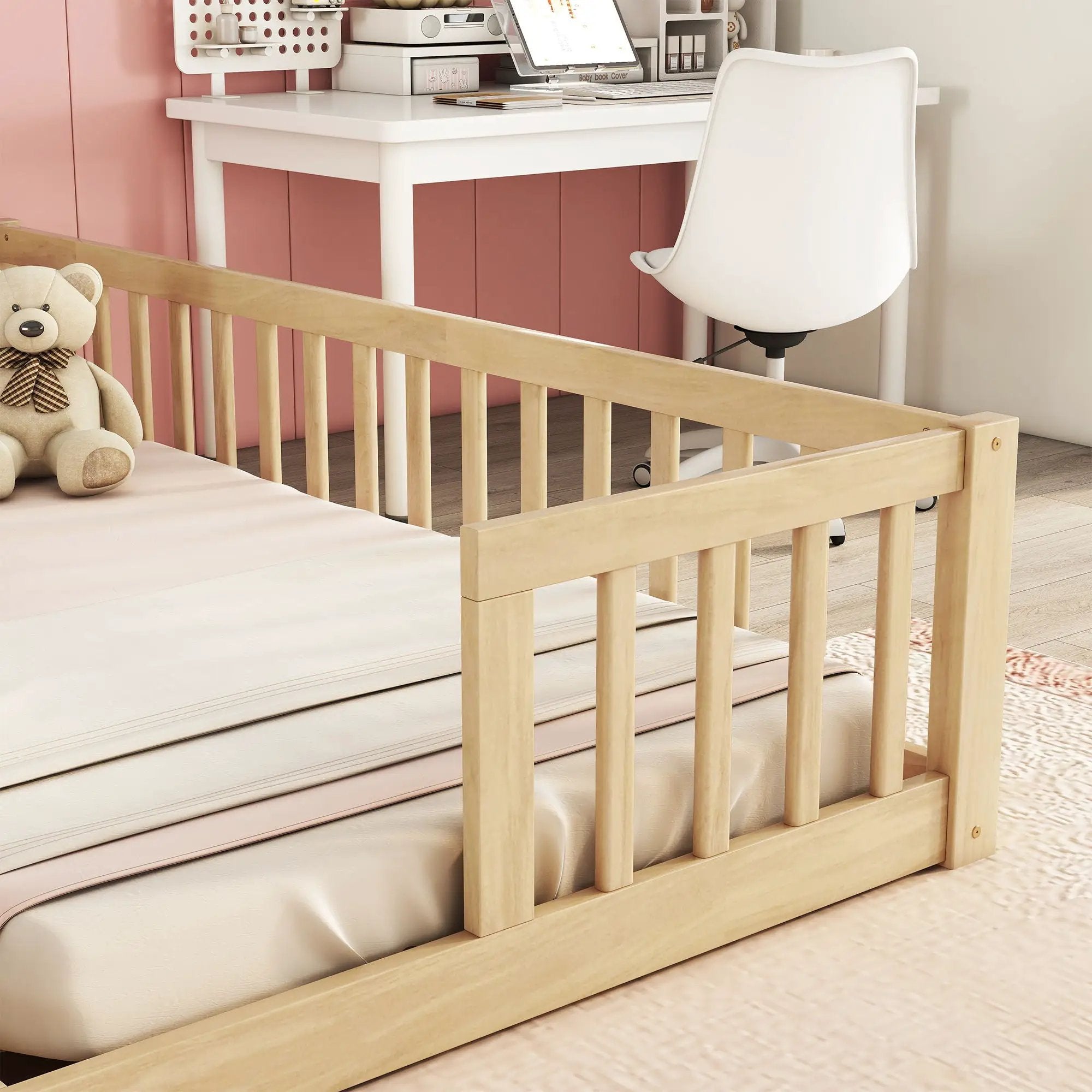 Double Floor Bed With Fence, Guardrails, Without Door by Unique Piece Furniture