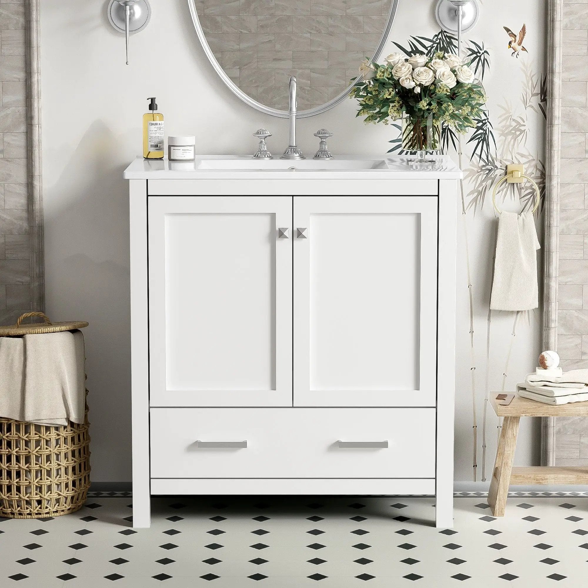 Bathroom Vanity With Single Sink, Combo Cabinet Undermount Sink, Bathroom Storage Cabinet With Two Doors And A Drawer, Soft Closing, Multifunctional Storage, Solid Wood Frame by HouseOfZazla