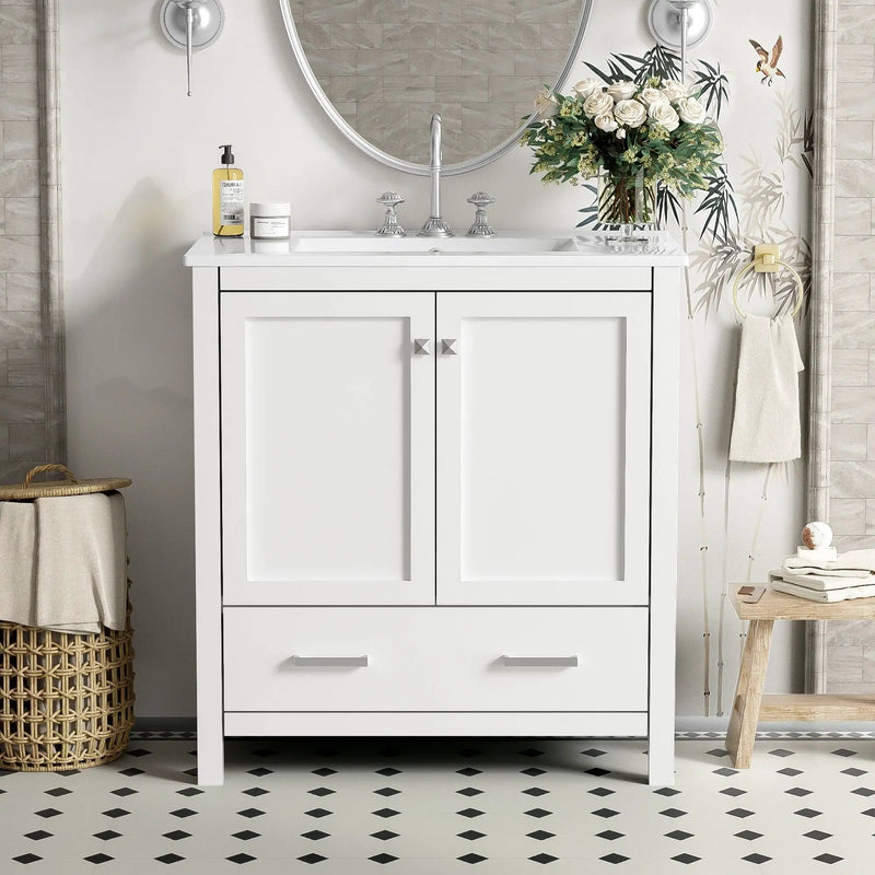 Bathroom Vanity With Single Sink, Combo Cabinet Undermount Sink, Bathroom Storage Cabinet With Two Doors And A Drawer, Soft Closing, Multifunctional Storage, Solid Wood Frame by HouseOfZazla