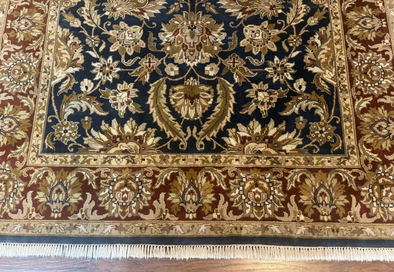 Indian Agra Rug 6x9, Floral, Traditional Rug, Dark Green Maroon Tan by Jewel Rugs