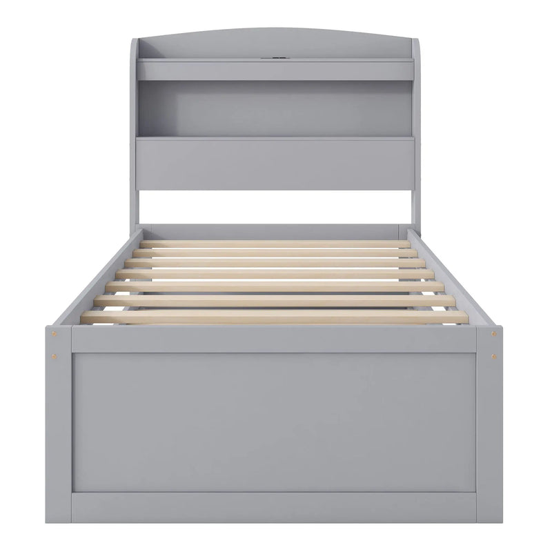 Platform Bed With LED Headboard, Charging Station, Trundle And 2 Drawers