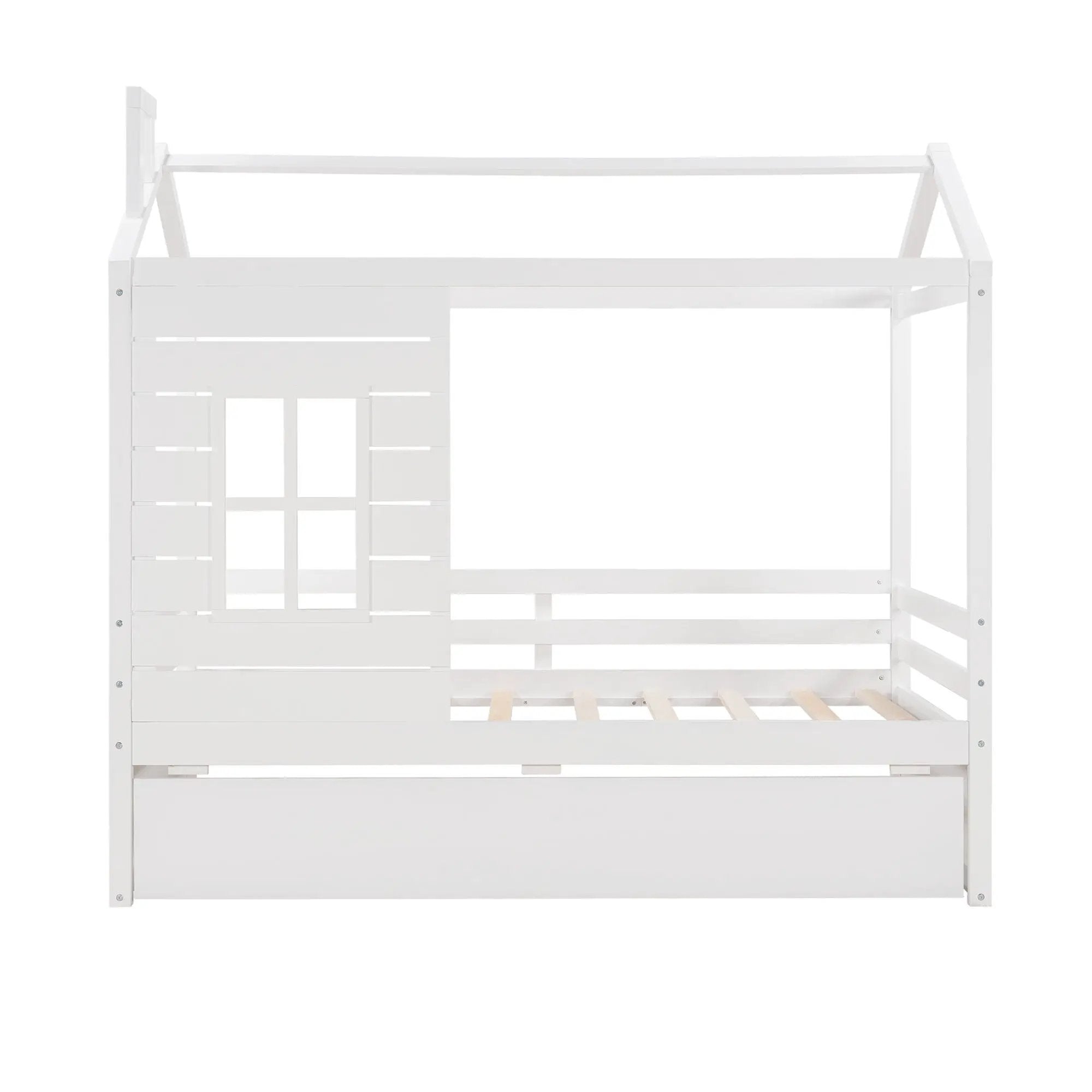 Twin Size Classic House Bed With Twin Size Trundle - White by Unique Piece Furniture