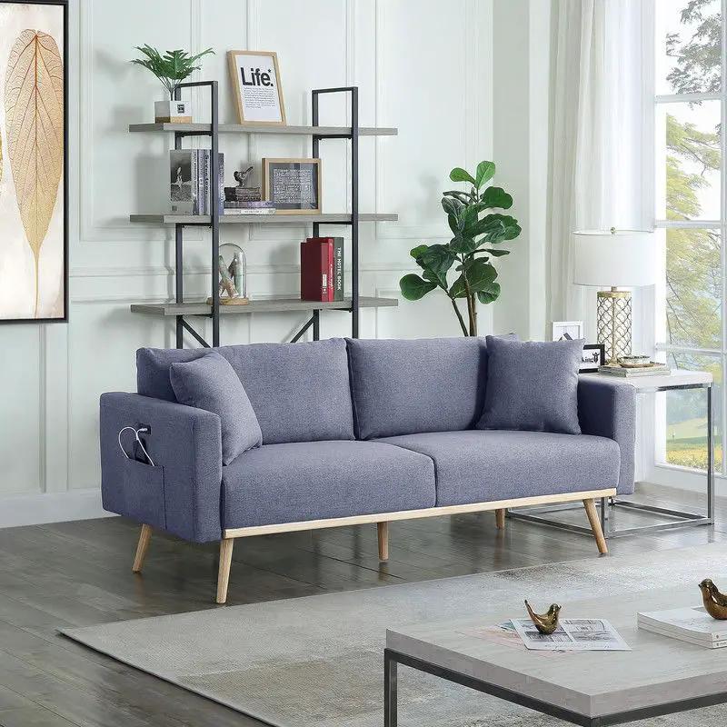 Easton - Fabric Sofa With USB Charging Ports Pockets And Pillows by HouseOfZazla