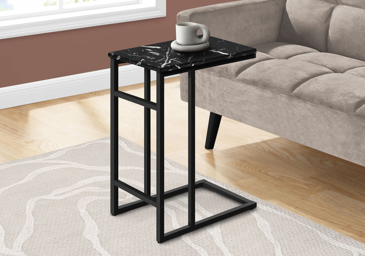 C-Shaped Accent Table with Faux Marble Top - Black