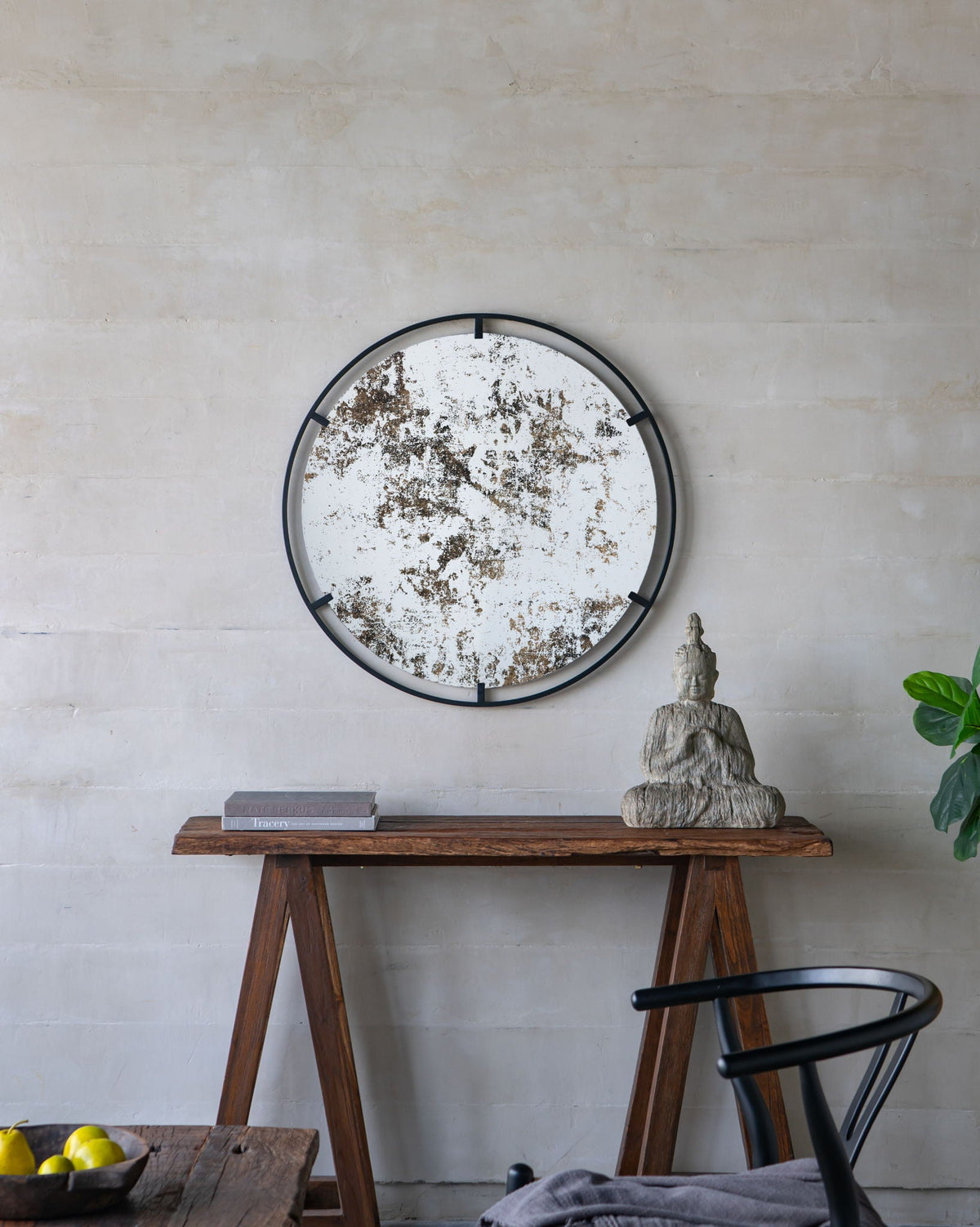 Round Industrial Wall Mirror with Metal Frame - Black, photo 10 of 13