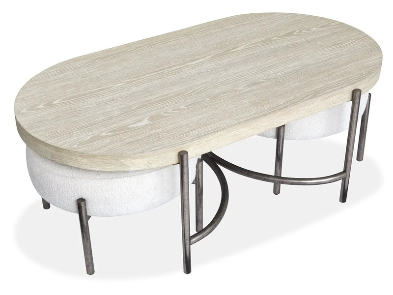 Jennings - Oval Cocktail Table With Two Ottomans - Edgecomb Gray And Weathered Antique Nickel by Unique Piece Furniture