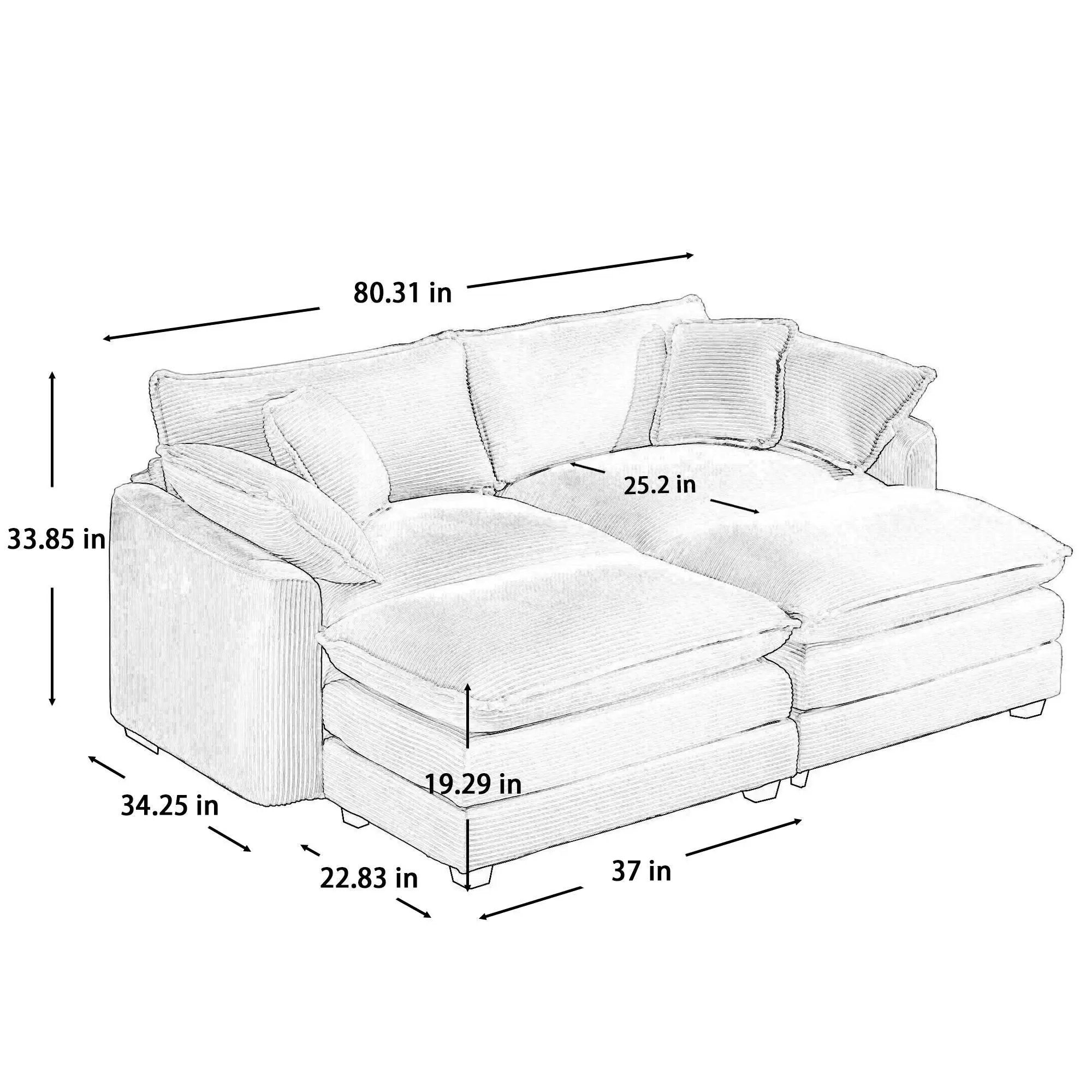 Modern Oversized Modular Cushion Sofa With Ottoman, Low Back, Deep Seating Sofa Set by Unique Piece Furniture