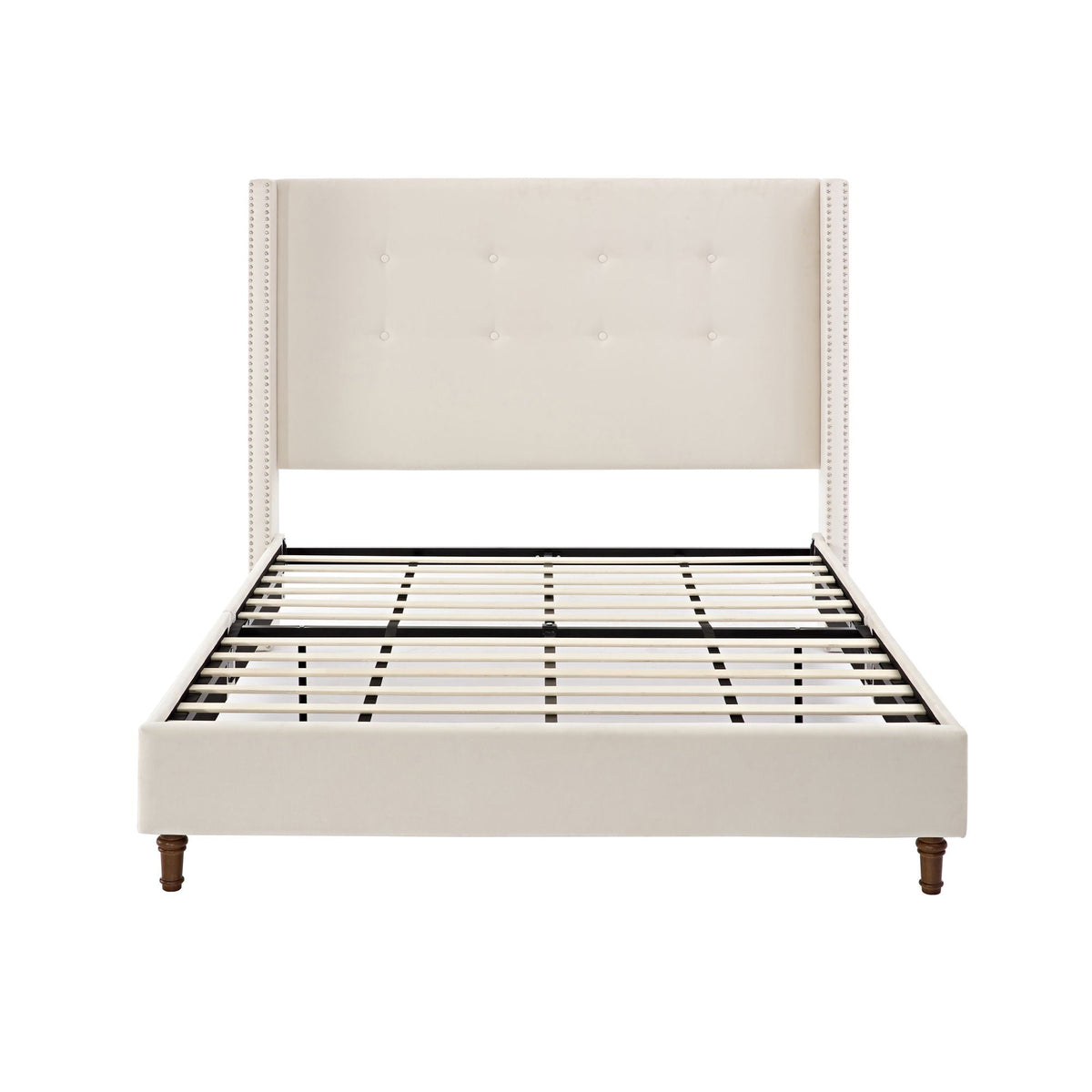 Upholstered Bed with 54" High Headboard and Hand Buttoned Tufting - White or Blue