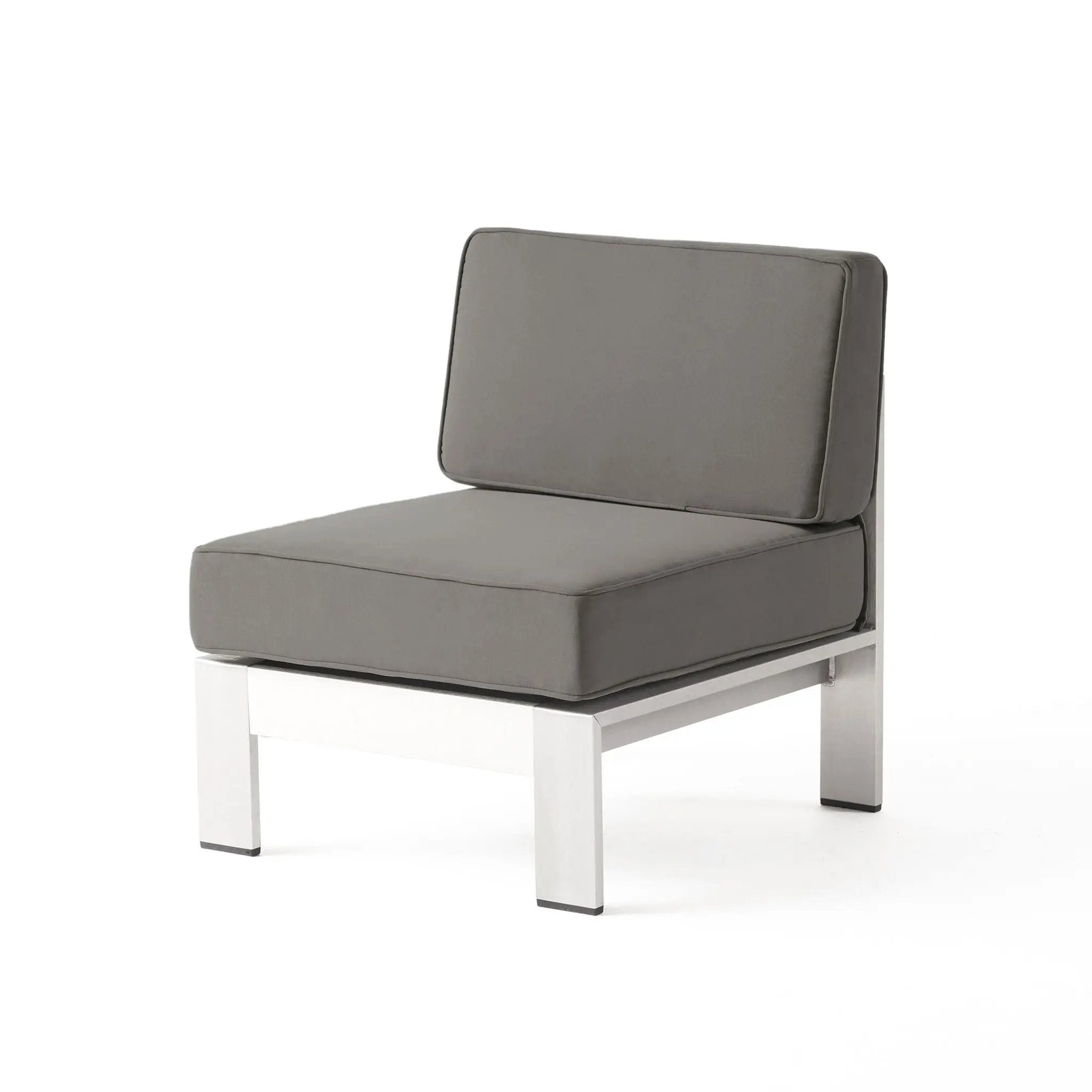 Outdoor Aluminum Armless Chair With Cushion - Silver by HouseOfZazla