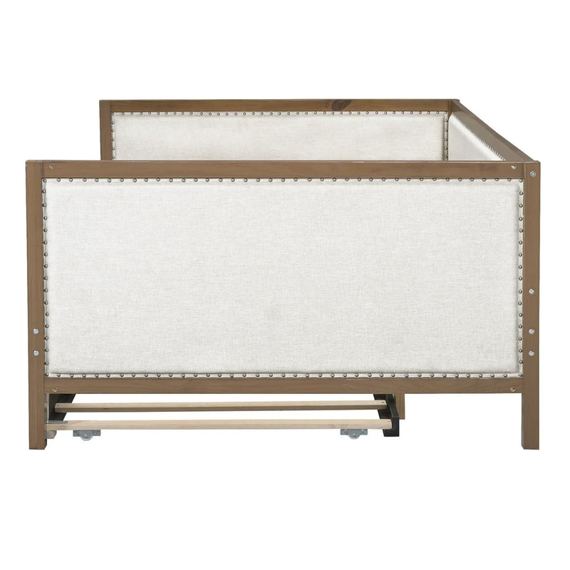 Full Size Daybed With Trundle And Nailhead Decoration - Wood by HouseOfZazla