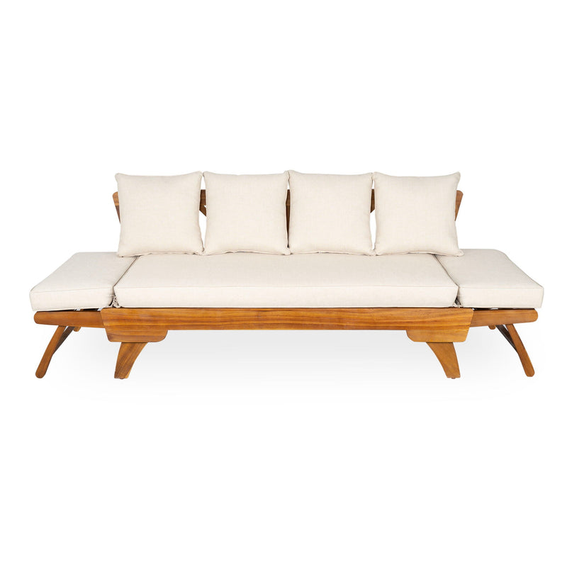 Outdoor Patio Daybed Sofa, 3 Seat Sofa With Foldable Arm 4 Back Pillows