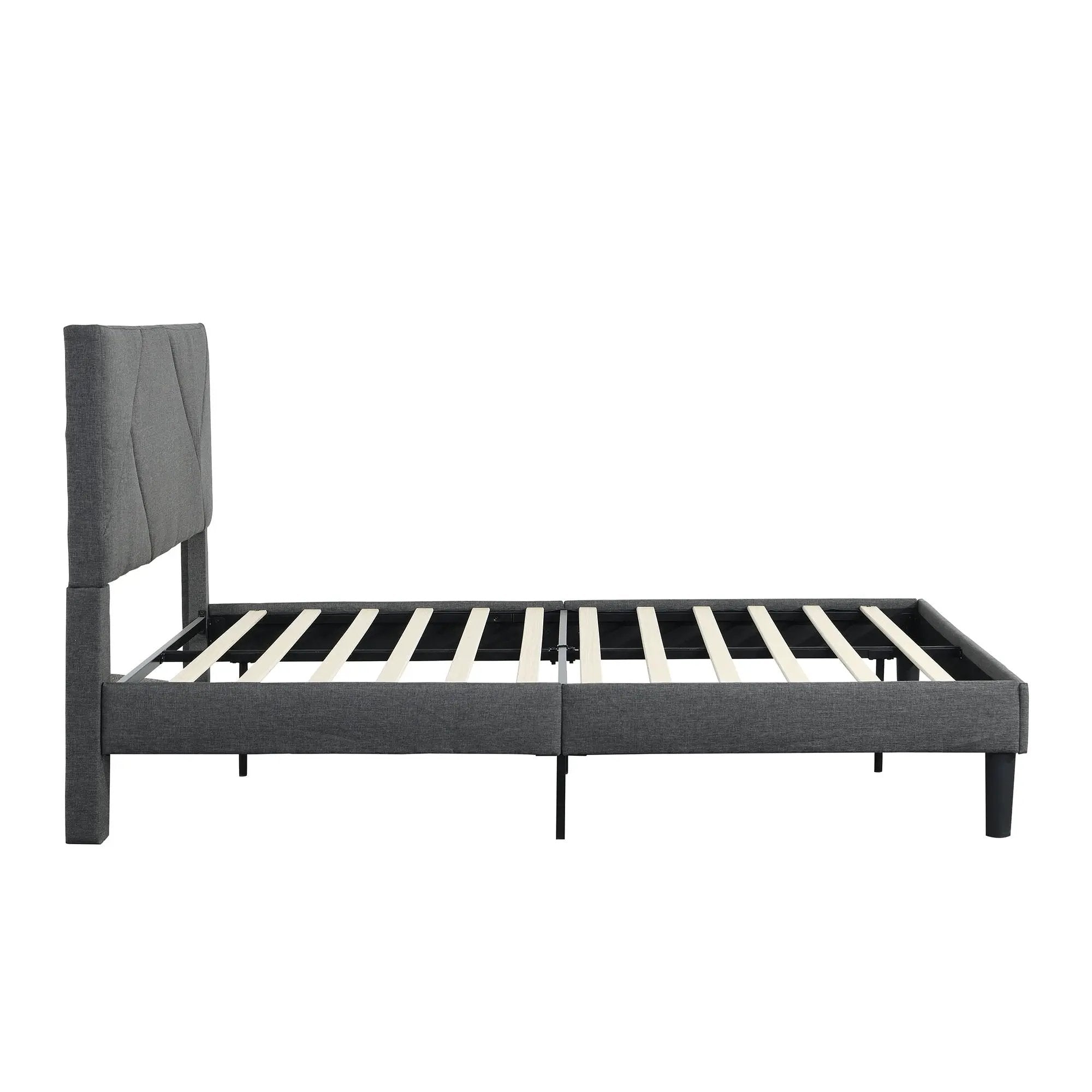 Full Size Upholstered Platform Bed Frame With Headboard, Strong Wood Slat Support, Mattress Foundation, No Box Spring Needed - Gray by Unique Piece Furniture