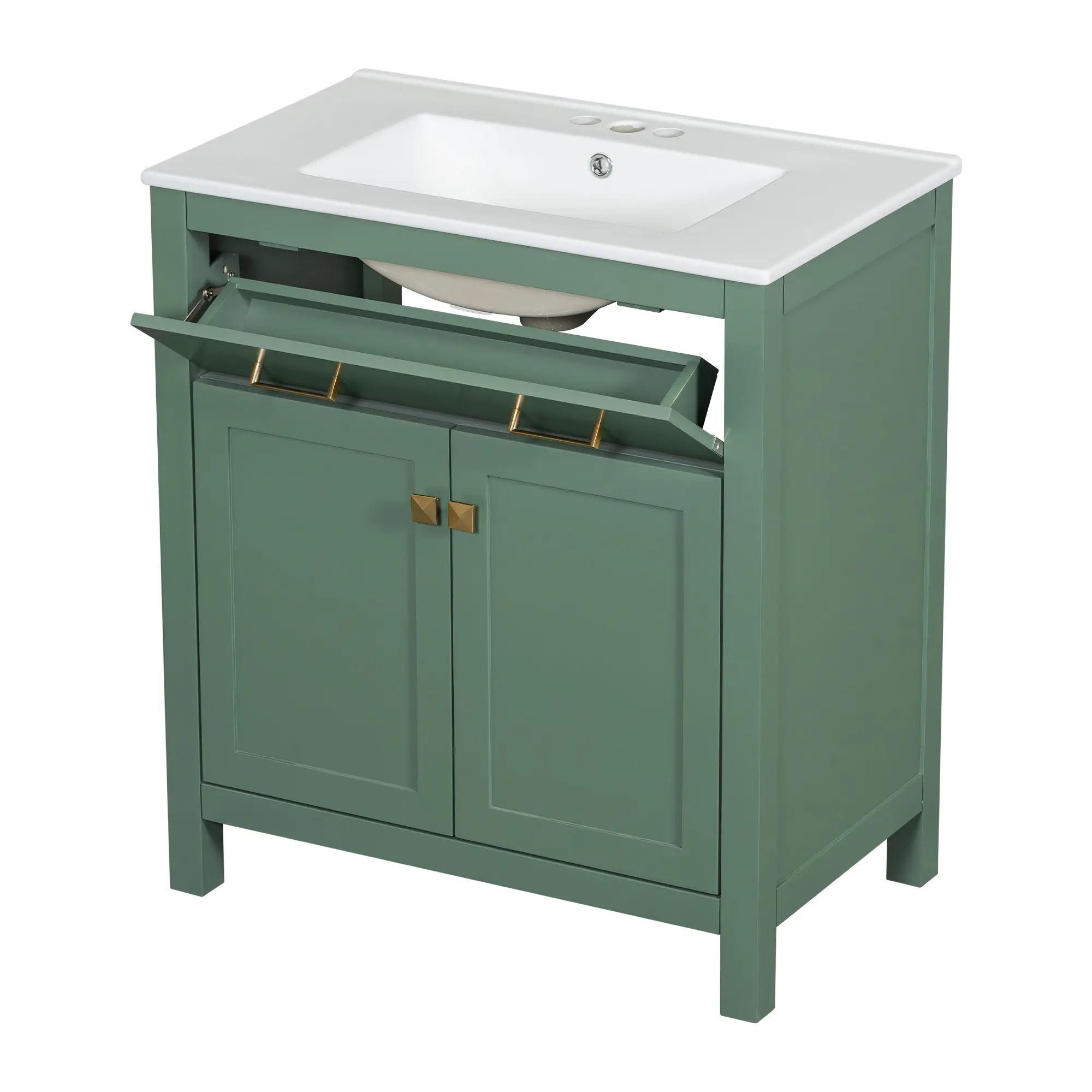 Bathroom Vanity With Ceramic Sink, Modern Single Bathroom Cabinet With 2 Doors And A Shelf, Soft Close Doors by HouseOfZazla