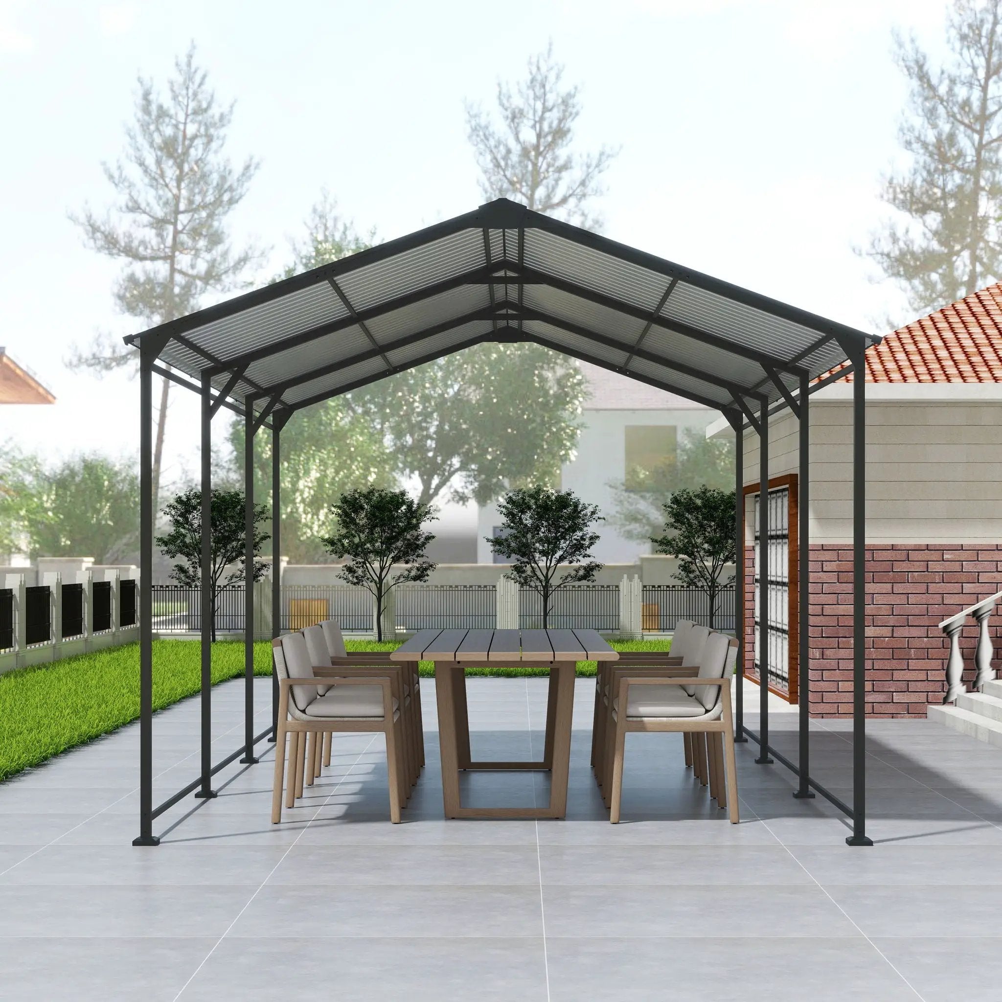 Metal Carport 10 5Ft Heavy Duty With Galvanized Steel Roof Metal Garage Canopy With Galvanized Steel Roof & Frame Car Tent Outdoor Storage Shed - Gray by HouseOfZazla