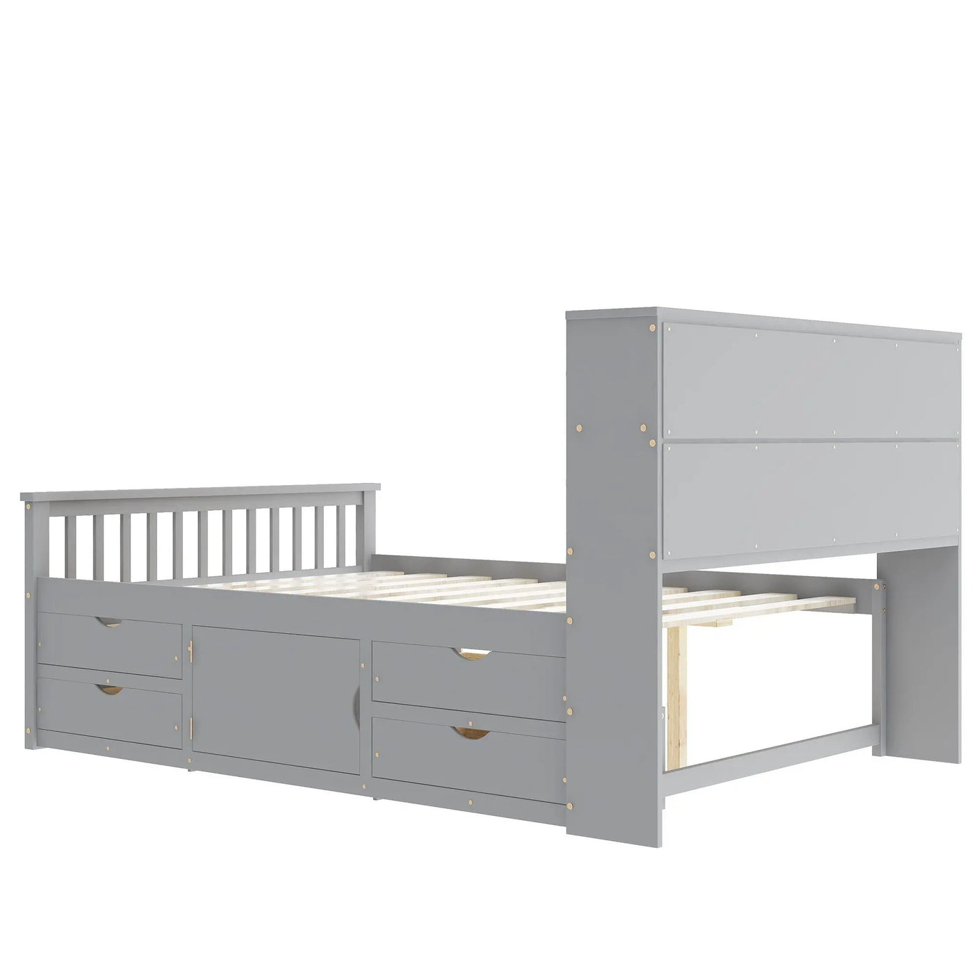 Captain Platform Bed Frame With Bookcase Headboard, 4 Drawers, Storage Shelves by HouseOfZazla