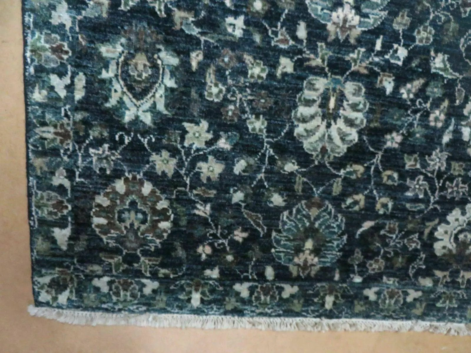 5' 6" X 8' Vintage Handmade Pakistani Floral Oriental Wool Rug Black Dark Grey by Jewel Rugs