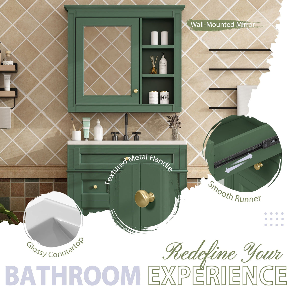 Bathroom Vanity With Medicine Cabinet, Royal Mirror Cabinet, Modern Bathroom Storage Cabinet With 2 Soft Closing Doors And 4 Drawers, photo 31 of 40