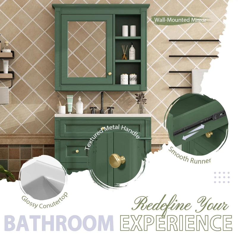 Bathroom Vanity With Medicine Cabinet, Royal Mirror Cabinet, Modern Bathroom Storage Cabinet With 2 Soft Closing Doors And 4 Drawers by HouseOfZazla